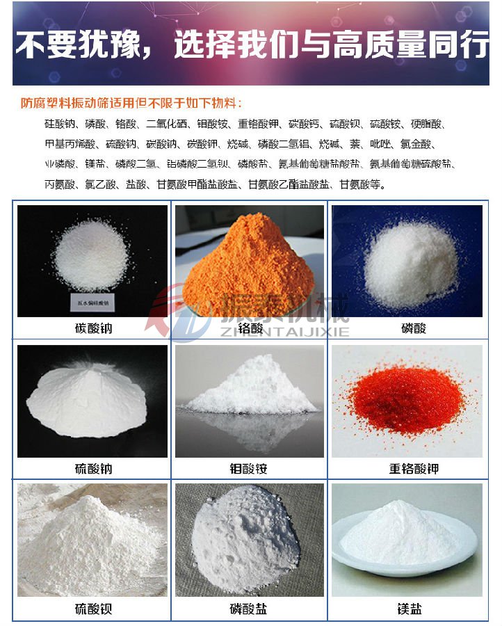 镍基合金粉塑料防腐振动筛应用行业